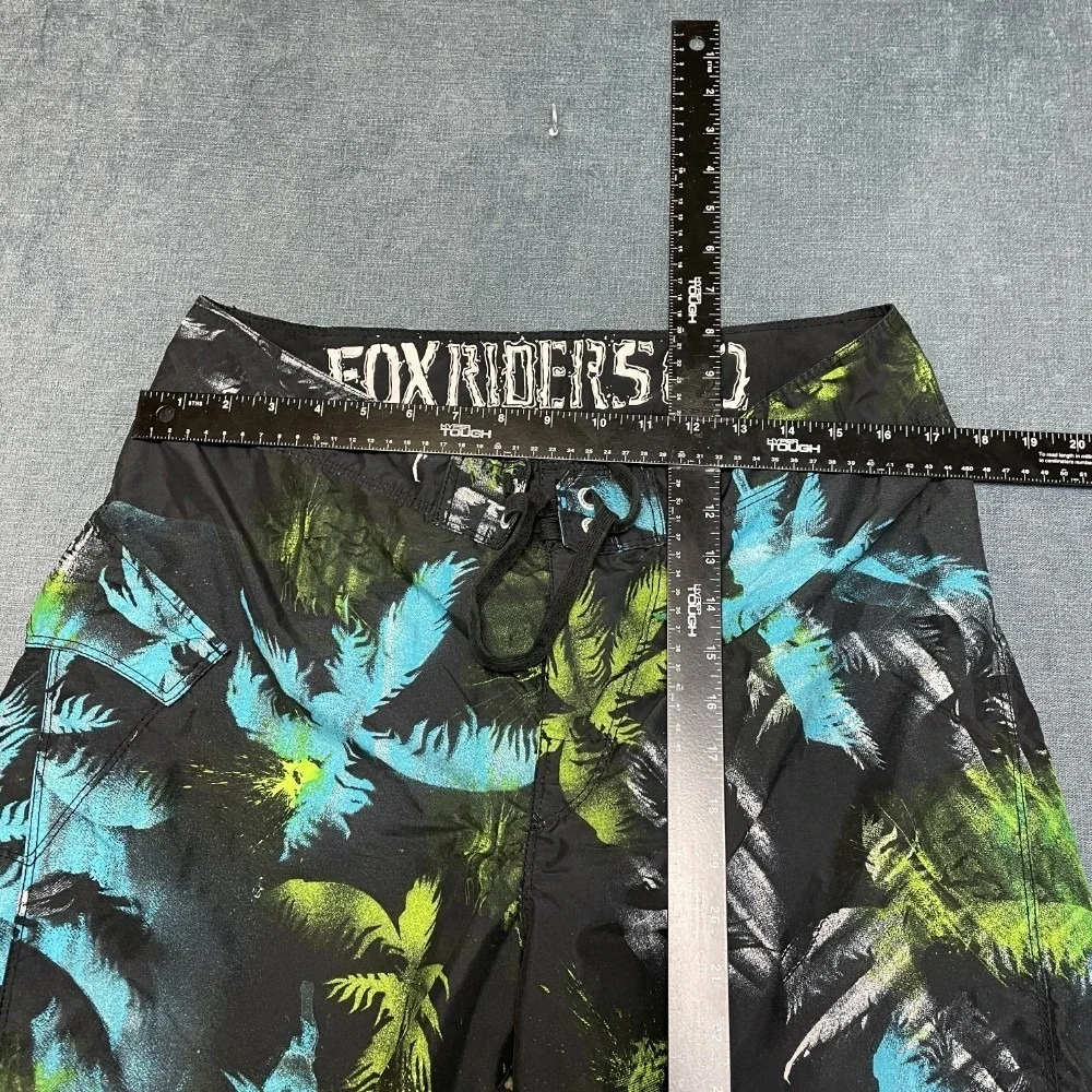 Fox Riders Co. Board Shorts Mens 34 Black Tropical Drawstring Surfing Beach Wear